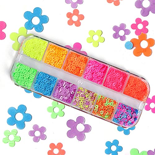 12 Colors Flower Nail Art Glitter Sequins, 3D Flowers Nail Art Supplies Holographic Nail Sequins Flower Nails Supply Designs Colorful Nail Art Decals Flakes for Acrylic Nail Art Decorations Manicure