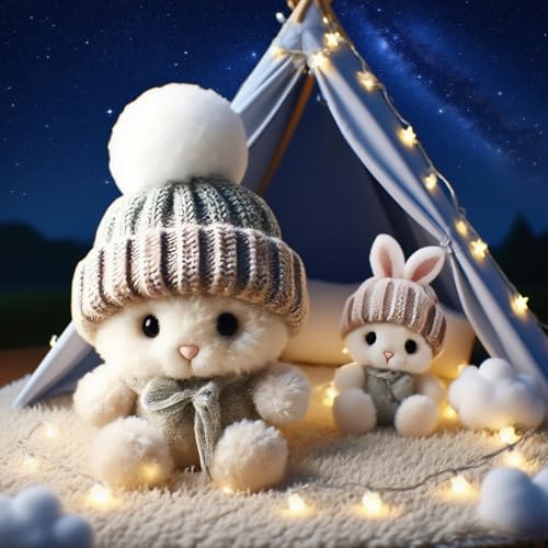 Mini Bunny Hug Cute Easter Gift,Plush Pocket Hug Rabbit With Knitted Hat and Pom Pom,Emotional Support Positive Crochet Mini Ra/bbit Doll,Sending A H/ug G/ift,B/unny Stuffed Animal Sets,Light Grey - Image 5