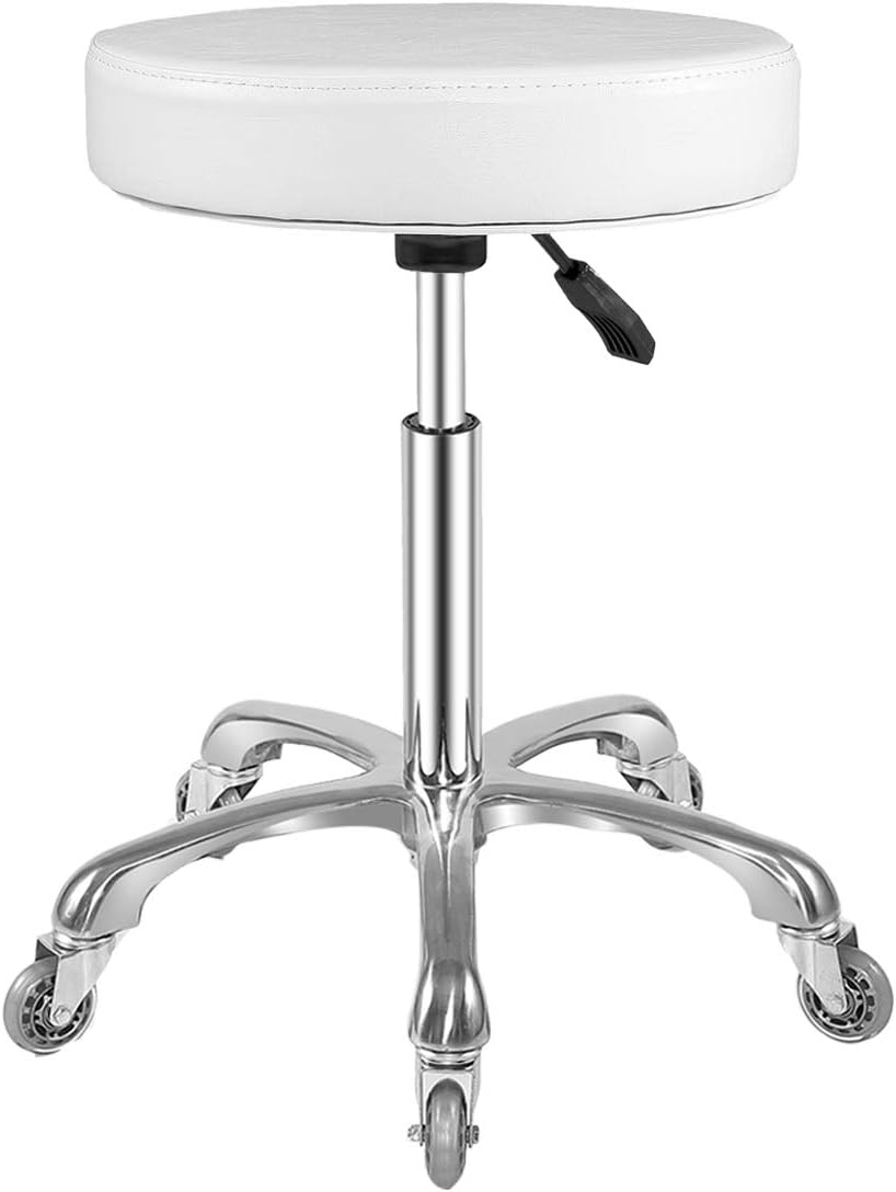 Rolling Stool with Wheels Adjustable Swivel Heavy Duty Hydraulic Stools Chair for Shop Guitar Lab Tattoo Workbench Medical (White) White no footrest