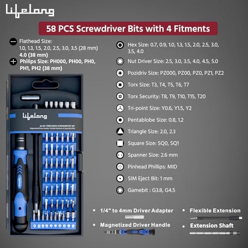 Image of Lifelong 62 in 1 Magnetic Precision Screwdriver Set, Tool Kit for Home | Multipurpose - Furniture & Electronic Repair | Extendable & Flexible Shaft for Hard-to-Reach Places | Laptops, Phones (LLETK09)