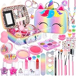 Maletin Maquillaje Pop NCKIHRKK Kit de Maquillaje para Niñas, Set de Maletin Maquillaje niñas Lavable y No Tóxico, Estuche Maquillaje Niña Juegos de Cosméticos, Regalo Cumpleaños Navidad para Niñas 3 4 5 6 7 8 9 10 Años