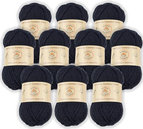 Image of 10-Pack of Yonkey Monkey 500 Grams Yarn - 70% Rayon derived from Bamboo, 30% Cotton - Imported - Black 9002
