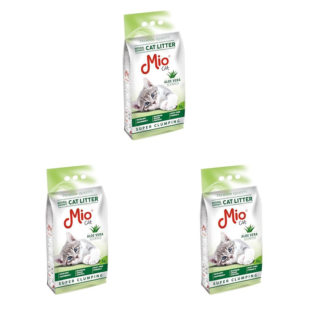 Mio Kedi Kumu, 5 lt. Aloe Vera Kokulu Bentonit, İnce (3 paketi)
