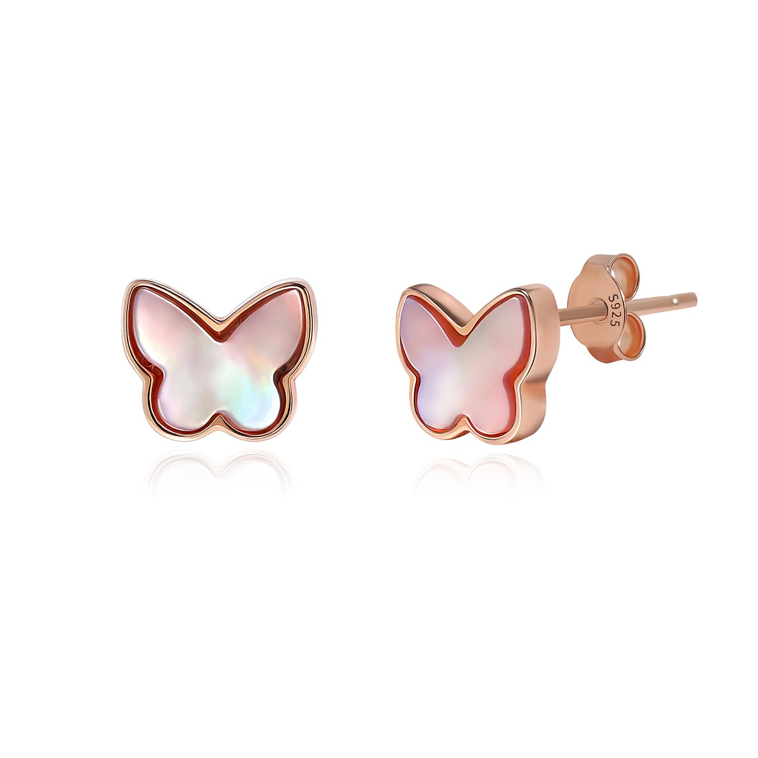 Meissa Orecchini Acciaio Chirurgico Donna Argento 925 carini Orecchini Farfalla in Oro rosa Orecchini Bambina con Madreperla Regalo Anniversario Compleanno per Lei Ragazza, Oro rosa