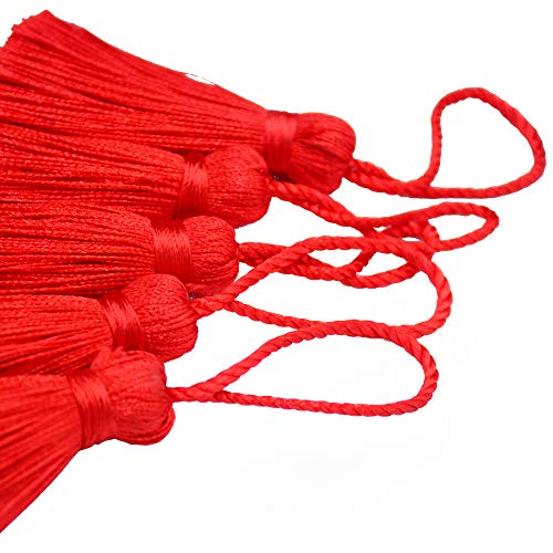 Image of Makhry 20pcs 4.3 Inch Handmade Silky Floss Mini Tiny Craft Tassels with 2-Inch Cord Loop and Small Chinese Knot for Earrings, Souvenir, Bookmarks, DIY Craft Accessory,Tags (Red)