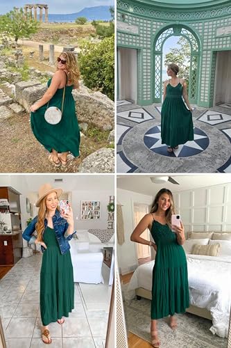 Image of Dokuritu Women's Beach Crochet Lace Maxi Dress Solid Color Summer Vacation Wedding Guest Spaghetti Strap Long Dress