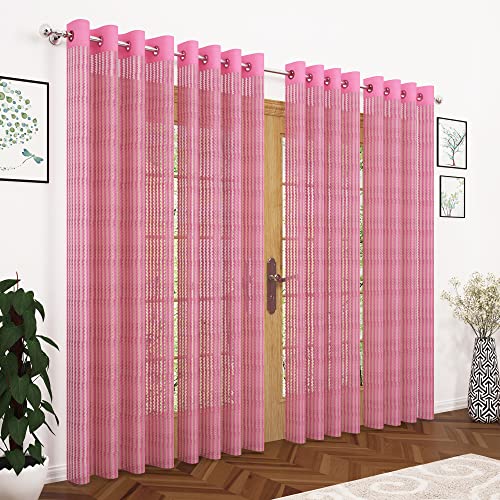 Image of Story@Home Sheer Polyester Linen Look Semi Transparent Voile Grommet Door Curtains (Dark Pink, 46 x 84 Inch Long) - Set of 4 Panels