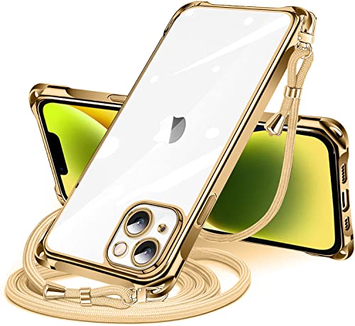 【匿名配送】iPhone14Plus クリアケース×ゴールド ネックストラップ付 匿名配送】iPhone14Plus クリアケース×ゴールド ネックストラップ付
