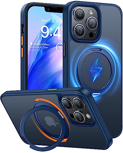TORRAS 360° Rotatable Ring for iPhone 13 Pro Max Case, Compatible with Magsafe with Stand, Magnetic Ring Holder, Military Grade Shockproof Translucent Back Slim Phone Case UPRO Ostand Pro, Blue