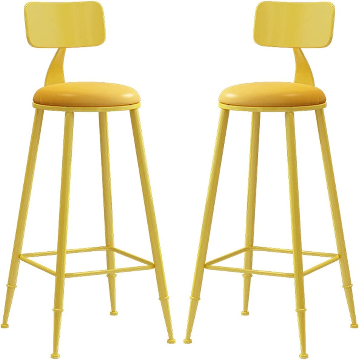 GRDDBZA Modern Bar Stools Set Counter Height Dining Chairs Bar Stool 2 Piece Set Counter High Stool with Backrest Footrest Bar Stool PU Cushion Stool(Yellow,65cm)