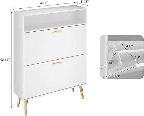 Vista 61 de JOZZBY Zapatero de almacenamiento para entrada, organizador de zapatos delgado y estrecho independiente con 2 cajones abatibles, zapatero de madera