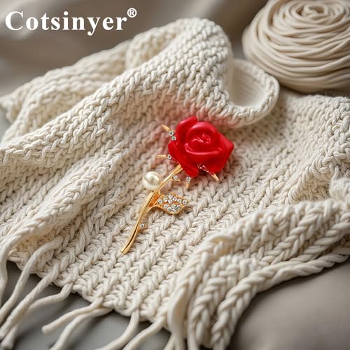 Image of Red Rose Brooch for Women - Elegant Costume Jewelry Pin for Dresses, Hats & Scarves