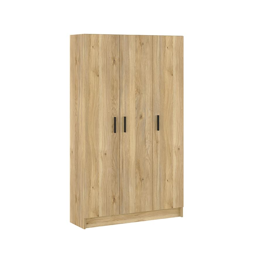 amuéblate online - Armario Auxiliar Multiusos de Tres Puertas, 4 Baldas y Hueco para Escoba Alaska, Color Roble Miel, 108 cm (Ancho) x 180 cm (Alto) x 35 cm (Fondo)