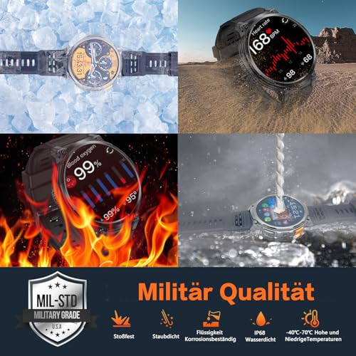 Smartwatch Herren, 1.85''HD Großbildschirm Smartwatch mit LED-Taschenlampe, Telefonfunktion/730mAh/IP68 Wasserdicht, 120+ Sportmodi Fitness Watch mit Herzfrequenz, Schlafmonitor für Android iOS – Bild 6