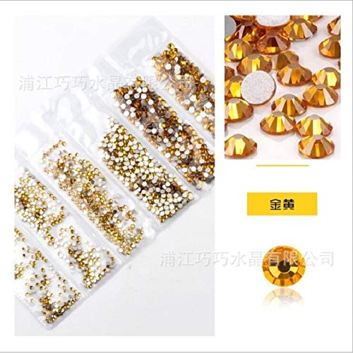 Xuccus All Size Multi-Size Glass Nail Rhinestones for Nails Art Decorations Crystals Strass Charms Partition Mixed Size Rhinestone Set - (Color: Gold Yellow, Size: mix1440pcs)