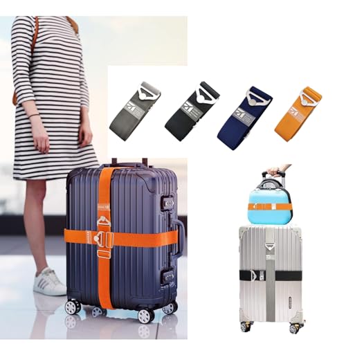 Image of Luggage Strap for Suitcases Add a Bag Travel Belt for Luggage Over Handle Carry On Bag Elastic Adjustable Belt Strap with Alloy Buckle Hands-Free Airport Travel Trips Accessories Orange