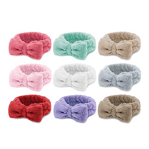 Spa Bow Hair Band9 Pack for Women Facial Makeup Headbands Soft Coral Fleece Headband for Washing Face Shower Headband for Women and Girls