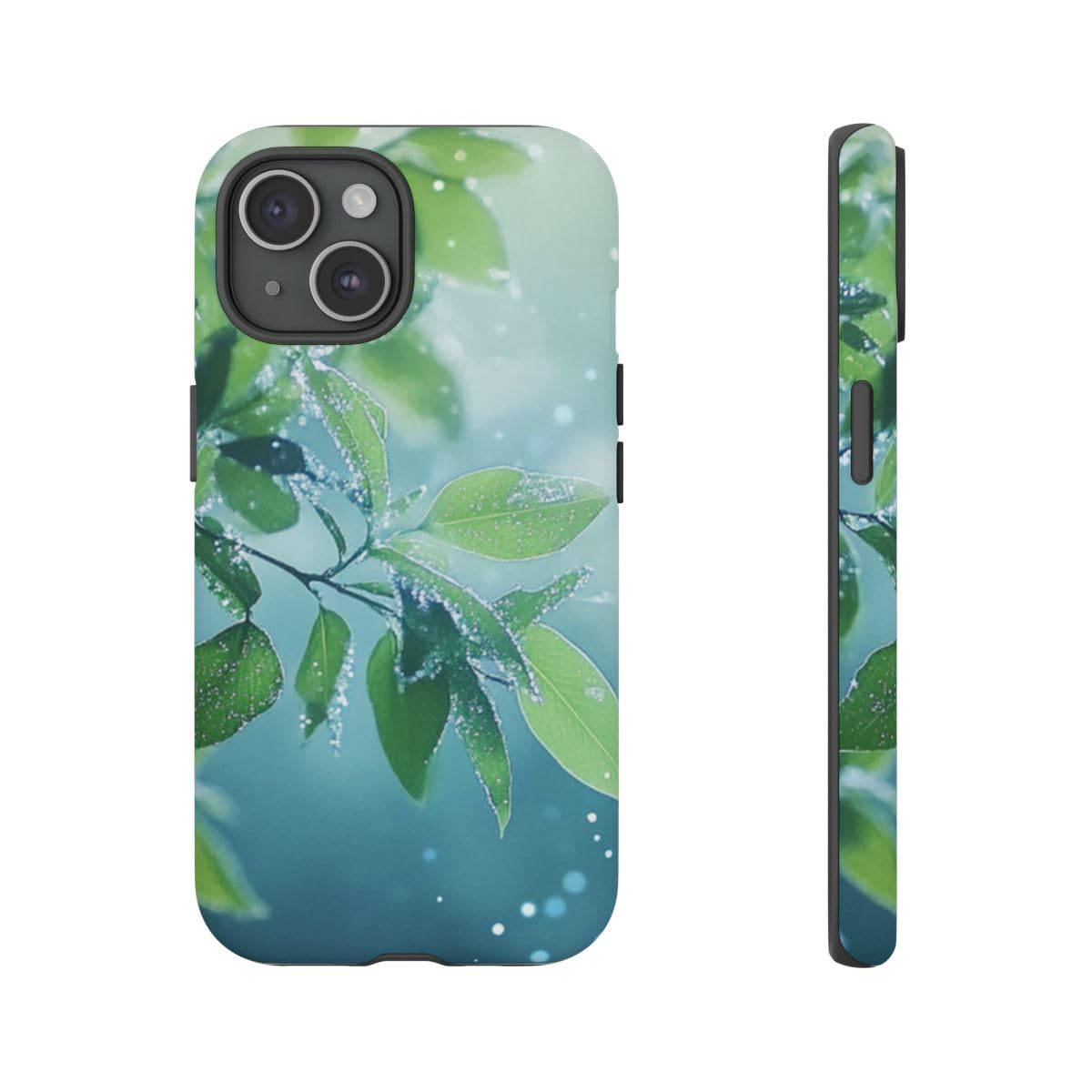 Coque iPhone 15 rigide mate avec motif végétal feuilles vertes - 4