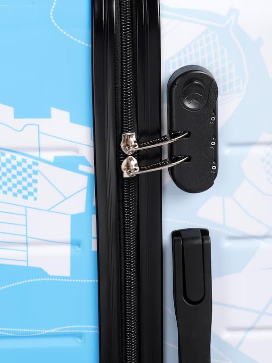 Image of TEAKWOOD LEATHERS Twin Printed 360 Degree Rotation Hard Cabin Trolley Bag (Blue, Medium)