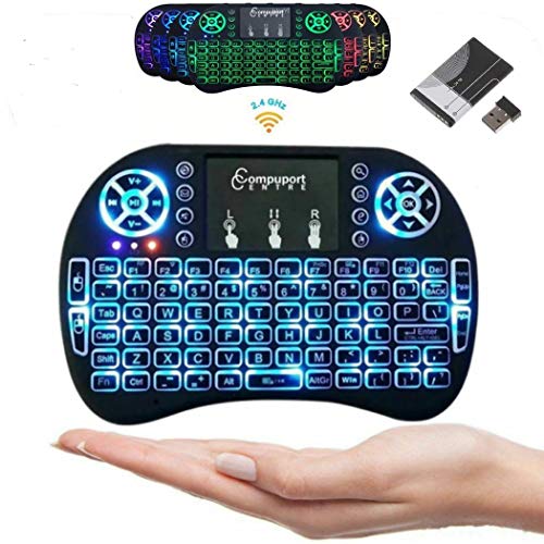 (Latest 2022 Chip-Set) CompuPort Rainbow 7 Colors LED Backlit Mini Wireless Keyboard with Touchpad Mouse 2.4GHz QWERTY Keyboard for Raspberry Pi, Smart TV, Xbox 360, PS5, iOS, TV Set Box, Windows PC