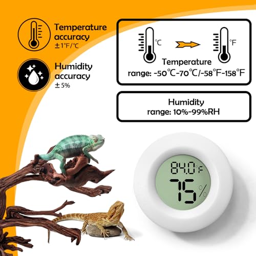 Image of 2 PCS White Reptile Thermometer and Humidity Gauge for Bearded Dragon Tank Accessories, Reptile Tank Accessories for Jumping Spider, Leopard Gecko, Hermit Crab, Gecko, Ball Python, Lizard