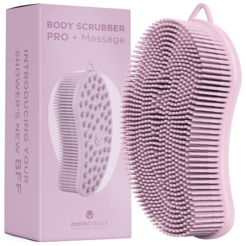 Image of MainBasics Exfoliating Silicone Body Scrubber Pro 2-in-1 Shower Scrubber for Body Care, Silicone Loofah and Massager (Pale Pink, Body + Massage)
