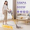 Aodebiao V16 Aspirateur Balai sans Fil 55Kpa/600W/80Mins, Aspirateur sans Fil Puissant, Écrans Tactiles LED, Mode Automatique, Brosse Anti-Emmêlement pour Tapis, Sols Durs et Poils d'animaux