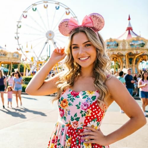 Image of DRESHOW Mouse Ears Bow Headbands Minnie Ears Headband Glitter Party Decoration Cosplay Costume for Women