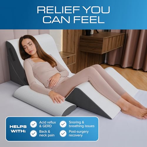Image of Kolbs Bed Wedge Pillow for Sleep Apnea, FSA Eligible Acid Reflux, and Back Pain Relief, with Chic Jacquard Cover - Headboard Wedges for Sleeping (4 Piece Wedge Set)