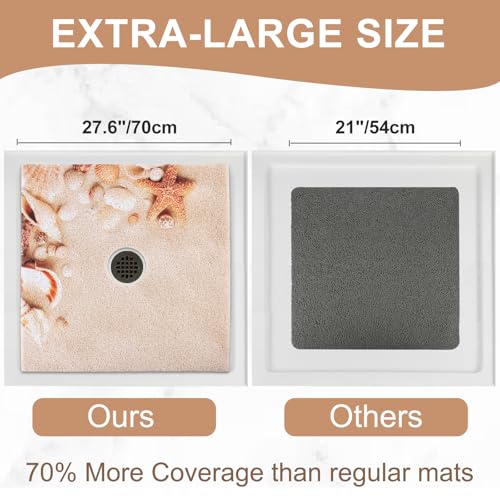 Image of Square Shower Mat Non Slip: 27x27 Inch Extra Large Shower Mats with Drain Hole in Middle -Anti Slip Shower Mats for Inside Shower -Loofah Shower Floor Mat Bath Mat for Shower Stall Bathtub Elderly