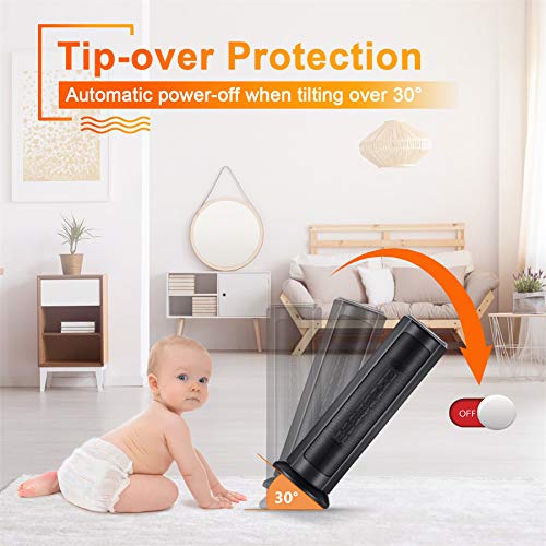 Space Heater for Indoor - 1500W Electric Ceramic Tower Heater w/. Remote Control, 8H Timer, Adjustable Thermostat, Tip-Over & Overheat Protection, Oscillating Quiet Heater for Office Home Indoor