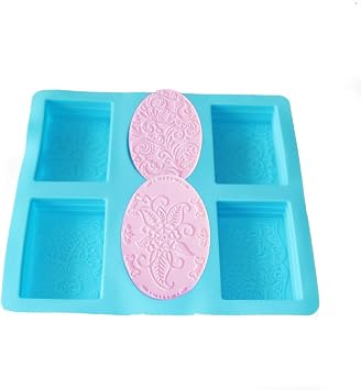 anso 6 Slots Lace Flower Lotion Soap Bar Mold Rectangle Oval Silicone Soap Making Supplies 4oz Light Blue