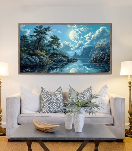 Diamond Painting DIY Luz de Luna en el Lago: Kit de punto de cruz con diamantes 5D de 70x40 cm 5