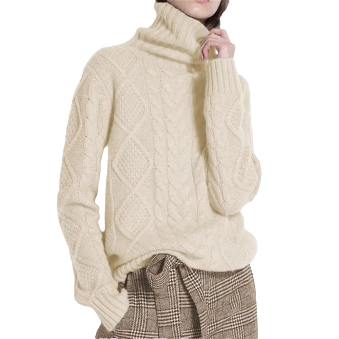 Vogrtcc Maglione Dolcevita da Donna Maglione Invernale in Cashmere Maglione Lavorato A Maglia di Lana A Maniche Lunghe Spesso Intrecciato