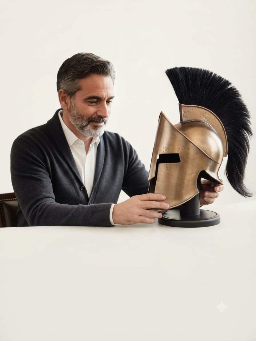 Medieval Armour King Leonidas Greek Spartan 300 Roman Helmet with Wooden Stand Rustic Vintage Home Decor Gifts