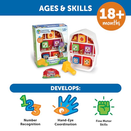 Learning Resources Barnyard Pounding Bench, Farm Animals for Kids, Fine Motor Skills, Montessori Toys, Hammer Toy , Ages 18 Months+, 3 Pieces - Image 5