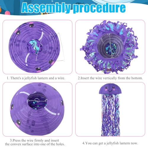 Image of Jellyfish Paper Lanterns Under The Sea Party Decorations Hanging Smile Face Jellyfish Lanterns for Baby Shark Mermaid Birthday Party Decorations Baby Shower Classroom Decor Pack of 4 Mix