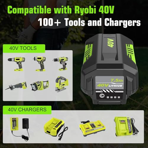 Image of Reoben 2Pack OP4060 7500mAh 40 Volt Replacement for Ryobi 40V Battery 7.5Ah | Compatible with Ryobi 40V Lithium Battery OP4050A OP40601 for 40 Volt ryobi Battery(Green-3P)