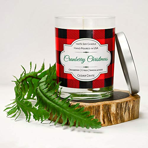 Cranberry Christmas | Cranberry, Citrus, Sandalwood | Buffalo Plaid Luxury Scented Soy Candle | 10 Oz. Glass Jar Scented Candle | Made In The Usa | Decorative Candles | Best Smelling Candles For Home #TOP2