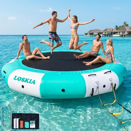 LOSKIA Water Trampoline for Lake, 8/10/12/15FT Inflatable Floating Trampoline with Rope Ladder,...
