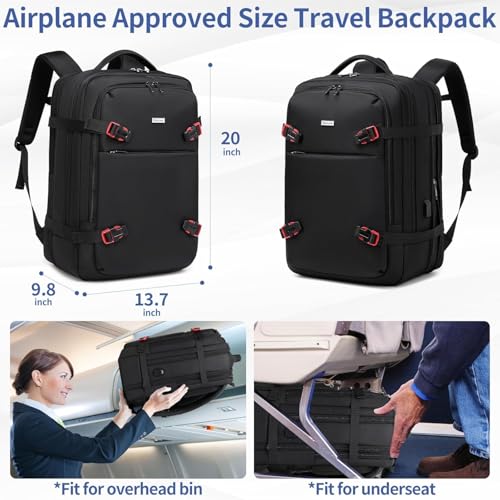 Image of DUSLANG 50L Carry on Backpack,Expandable Extra Large Travel Suitcase Daypack Backpack Airplane Approved Weekender Backpack for Men and Women,Fits 17.3 Inch Laptop with Rain Cover, Black