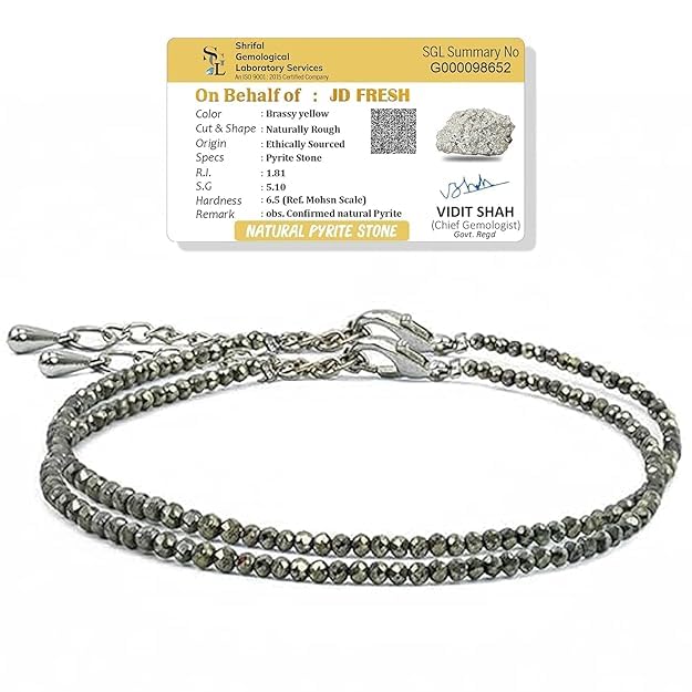 Image of JD FRESH Natural Pyrite Stone Anklet for Women /Raw Pyrite Bracelet /Silver Anklet /Black Metal Anklets /Natural Stone Jewellery for Wealth, Luck & Protection /Best Gift Item
