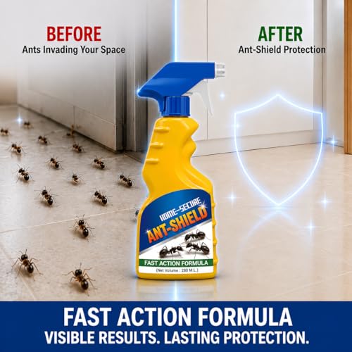 Image of Home-Secure ANT-SHIELD Ant Repellent Spray for Home | Strong Herbal Formula for Ant Control | Natural Ant Deterrent Spray for Kitchen, Bedroom, Balcony & Garden | Safe Around Family & Pets | 280ml