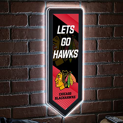 Team Sports America Evergreen NHL Chicago Blackhawks | Ultra-Thin LED Light Wall Sign Decor | Large Pennant Banner | 9 x 23 Inches | Made in the USA
