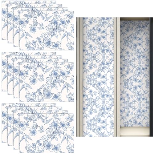 Ctosree 12 Pcs Back to School Locker Magnetic Wallpaper 12 x 9 Removable Design Magnetic Locker Sheet Trimmable Wall Wallpaper Decoration Decorative Easy Install(Toile De Jouy Blue White)