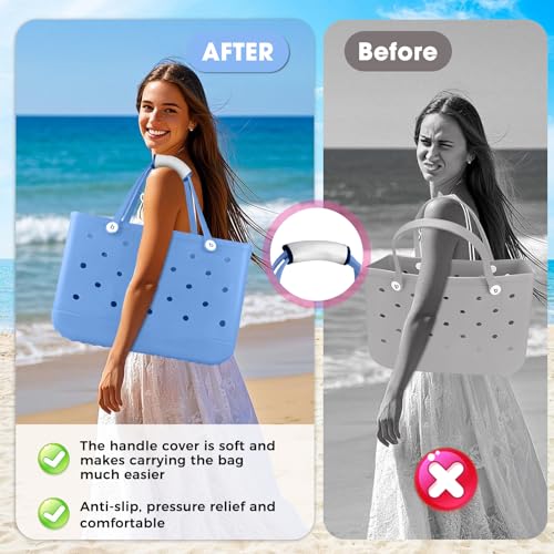 Image of Strap Wrap for Bogg Bag Accessories, Adjustable Shoulder Crossbody Long Strap with Handle Wrap for XL Medium Bog Bag Simply Southern Beach Rubber Tote Bags -White