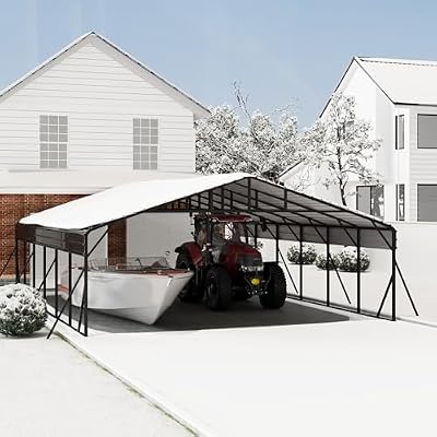 20x30FT Metal Carport Kits with Galvanized Steel Roof, Heavy Duty Metal Roof Carport with Enhanced Base, TallMetal Carports Kits Garage for Tractors, Pickup, Boat, Car