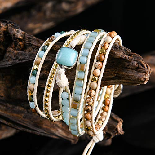 Image of YGLINE Natural Stone Beaded Healing Wax String 5 Wraps Bracelets