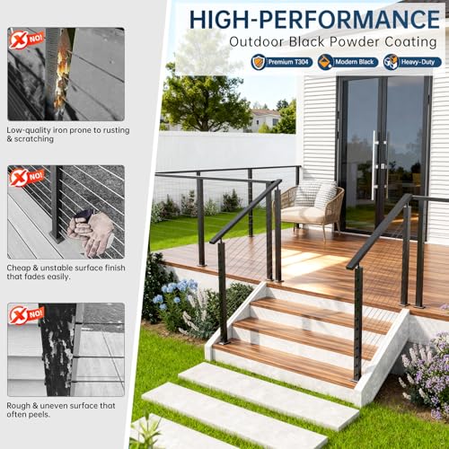 Image of 42 inch Stair Cable Railing Post Fit 28-38 Degree Stairway, Stainless Steel T304 Deck Post for Stair Railing System, Upgraded Black Powder Coated Wire Metal Post for Satir Indoor Outdoor