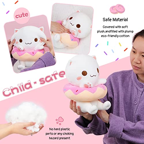 Aixini Cute Plush Donut Cat Stuffed Animal, Super Soft Kawaii Cat Kitten Plushies For Kids 10Inch (White,A) #TOP1